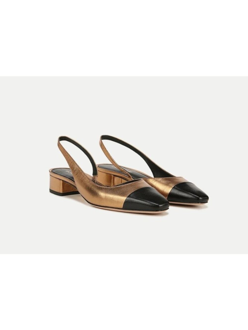 Veronica Beard Size 7 Cecile Leather Cap Toe Slingback Black Gold 1 inch Heels